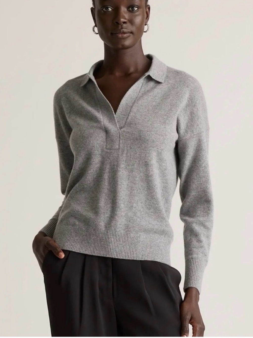Quince Mongolian Cashmere Polo Sweater in Heather Gray